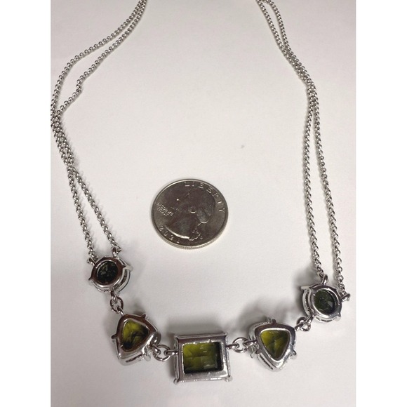 Vintage Signed Monet Silver Tone Bib Necklace Emerald Green Glass Double Strand - Picture 8 of 8